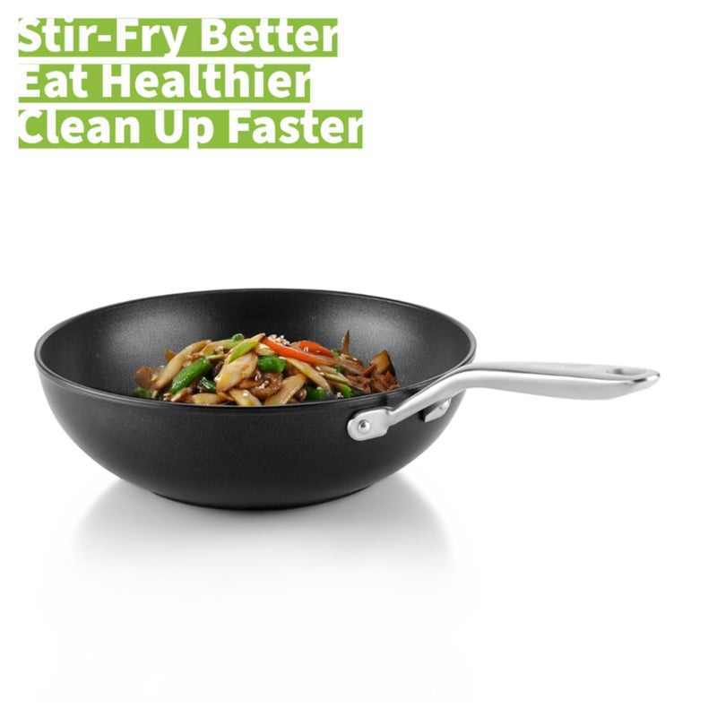 TECHEF - Onyx Collection, 12" Nonstick Flat Bottom Wok/Stir-Fry Pan with Glass Lid, PFOA Free, Dishwasher and Oven Safe, Made in Korea - Image 3